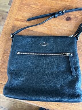 kate spade Black Pebbled Leather Crossbody with Front Zip